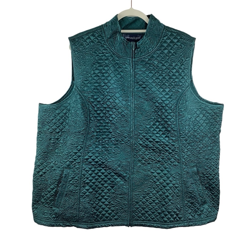 NWT Susan Graver Green Satin Quilted Vest